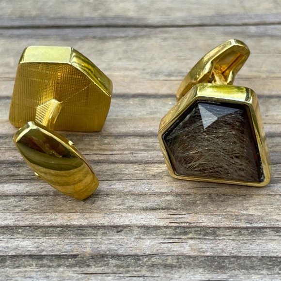 Cuff Link Faux Stone Gold Tone Fashion Men Jewelry Cufflink Stud - Picture 7 of 12